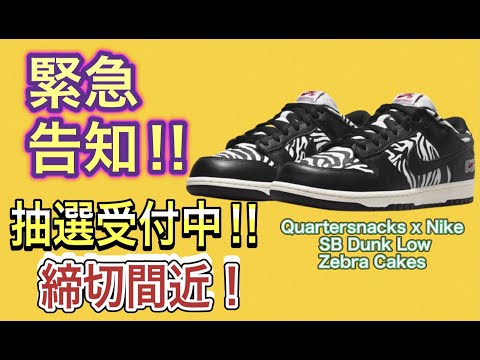 抽選締め切り間近！Quartersnacks x Nike SB Dunk Low “Zebra Cakes”
